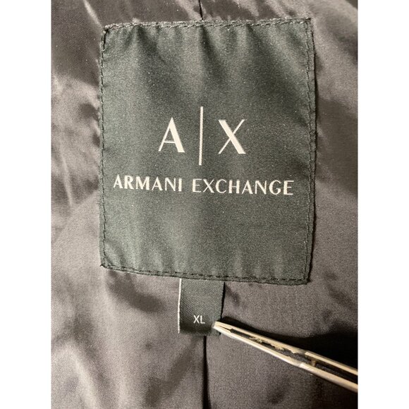 VTG Mens Armani Exchange Black Faux Leather Bomber Jacket XL Logo Tape RP10247 - Picture 3 of 8